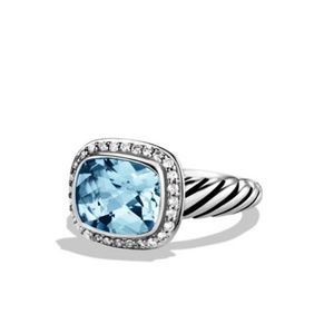 David Yurman Silver Blue Topaz Diamond Ring - 5.5